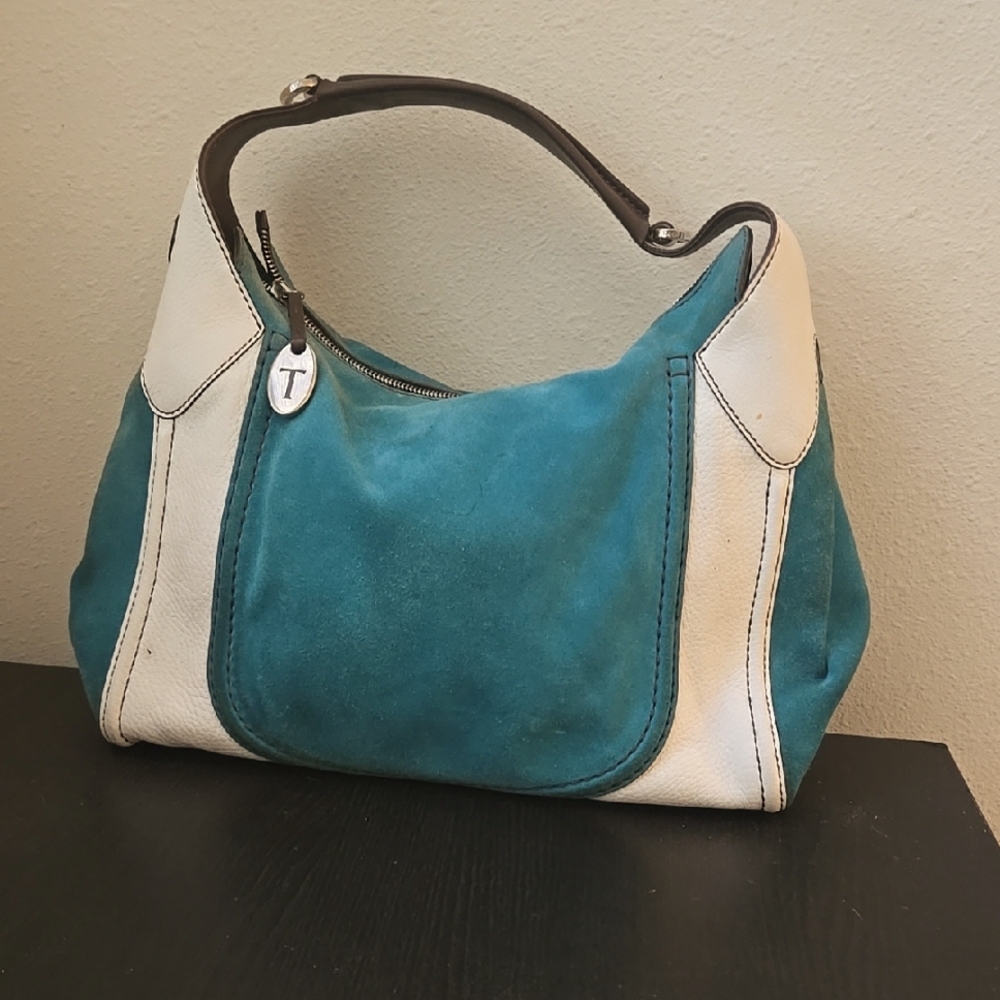 Tod's Teal and White Suade Bag